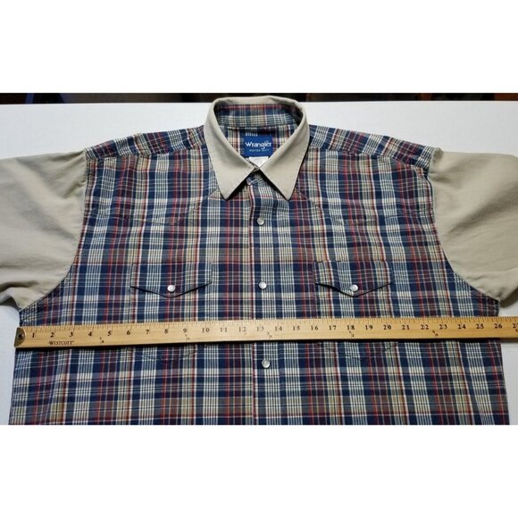 Wrangler Pearl Snap Blue Plaid/Tan Western Rodeo Brushpopper Shirt Men's XLT/TGL - Picture 4 of 13